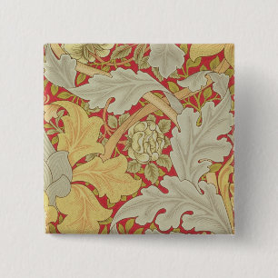 Acanthus leaves and wild rose on a crimson backgro 15 cm square badge