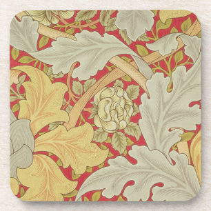 Acanthus leaves and wild rose on a crimson backgro coaster