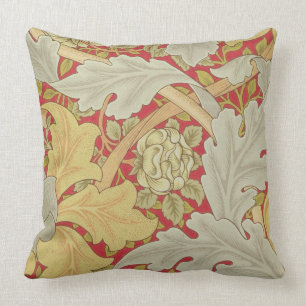 Acanthus leaves and wild rose on a crimson backgro cushion