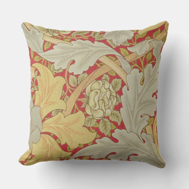 Acanthus leaves and wild rose on a crimson backgro cushion (Front)