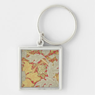 Acanthus leaves and wild rose on a crimson backgro key ring
