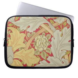 Acanthus leaves and wild rose on a crimson backgro laptop sleeve