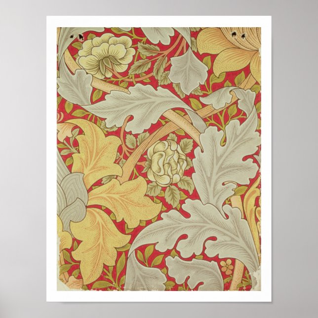Acanthus leaves and wild rose on a crimson backgro poster (Front)