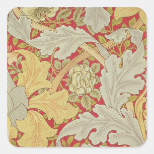 Acanthus leaves and wild rose on a crimson backgro square sticker