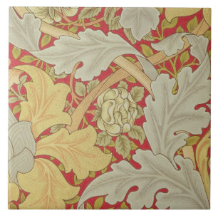 Acanthus leaves and wild rose on a crimson backgro tile