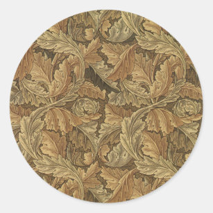 Acanthus Leaves by William Morris, Antique Textile Classic Round Sticker