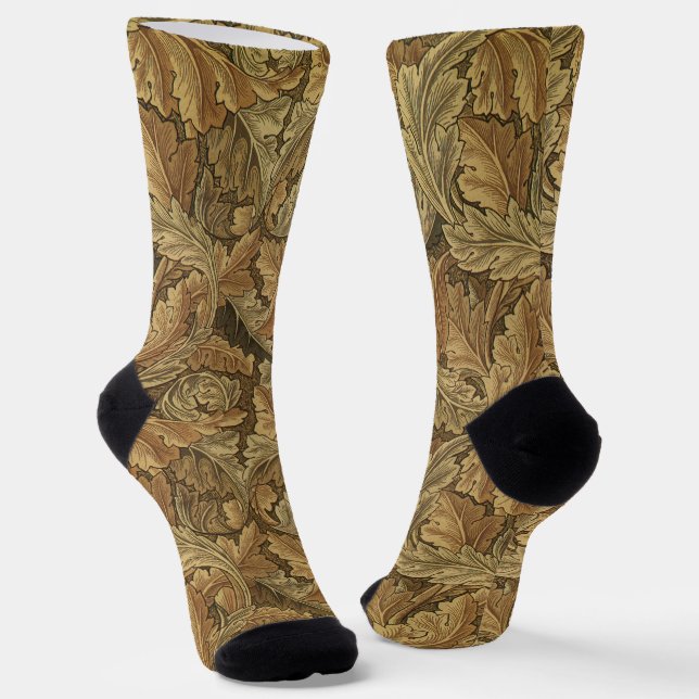 Acanthus Leaves by William Morris, Antique Textile Socks (Angled)