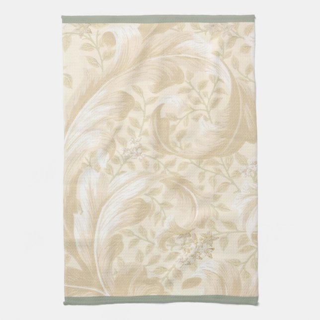 Acanthus Leaves in Soft Beige Tea Towel (Vertical)