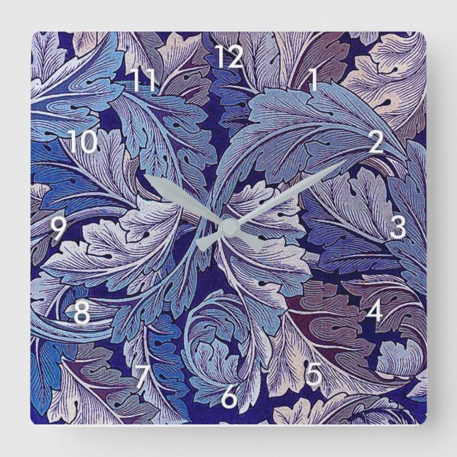 Acanthus Purple, William Morris Square Wall Clock (Front)