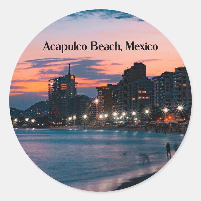 Acapulco Beach, Mexico Classic Round Sticker (Front)