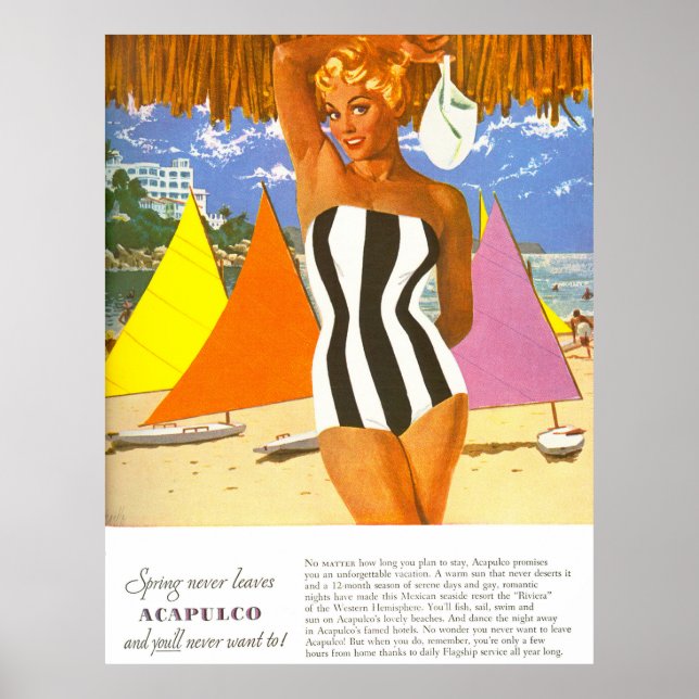 Acapulco, woman on the beach poster (Front)