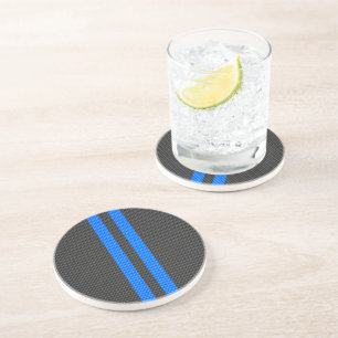 Accent Blue Carbon Fibre Style Racing Stripes Coaster