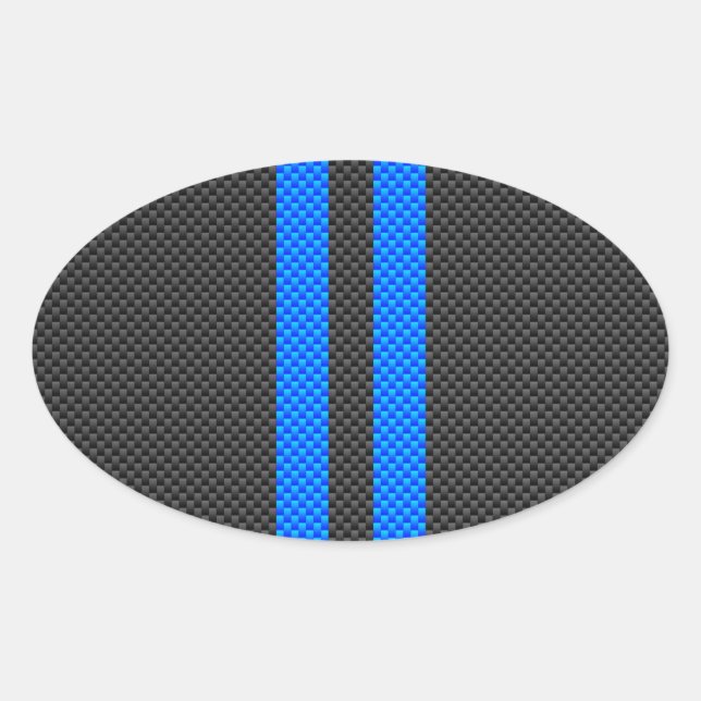 Accent Blue Carbon Fibre Style Racing Stripes Oval Sticker (Front)