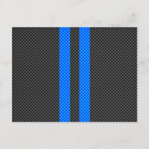 Accent Blue Carbon Fibre Style Racing Stripes Postcard