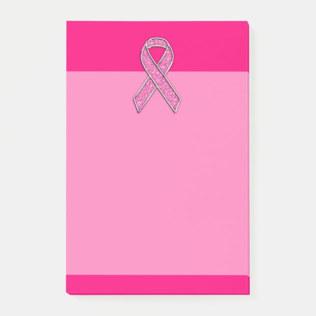 Accent Chrome Glitter Style Pink Ribbon Awareness Post-it Notes (Front)