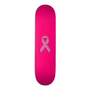 Accent Chrome Glitter Style Pink Ribbon Awareness Skateboard