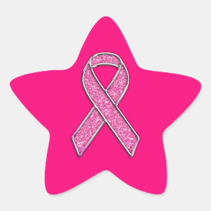 Accent Chrome Glitter Style Pink Ribbon Awareness Star Sticker