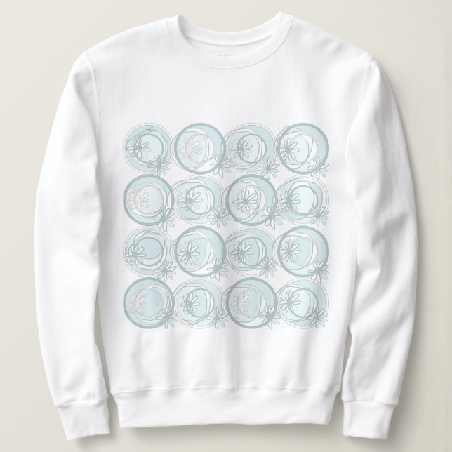 Accent Circles Background Flowers Duck Egg White Sweatshirt (Design Front)