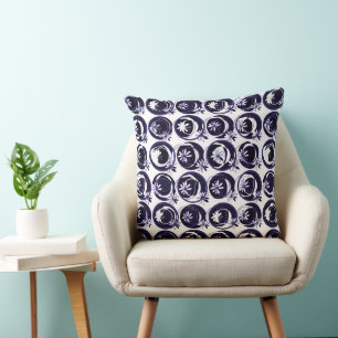 Accent Circles Background Flowers Indigo White  Cushion