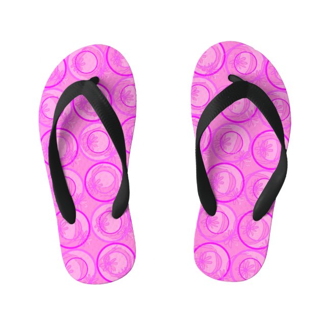 Accent Circles Background Flowers Pink Kid's Flip Flops (Footbed)
