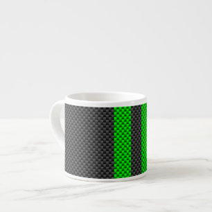 Accent Green Carbon Fibre Style Racing Stripes Espresso Cup