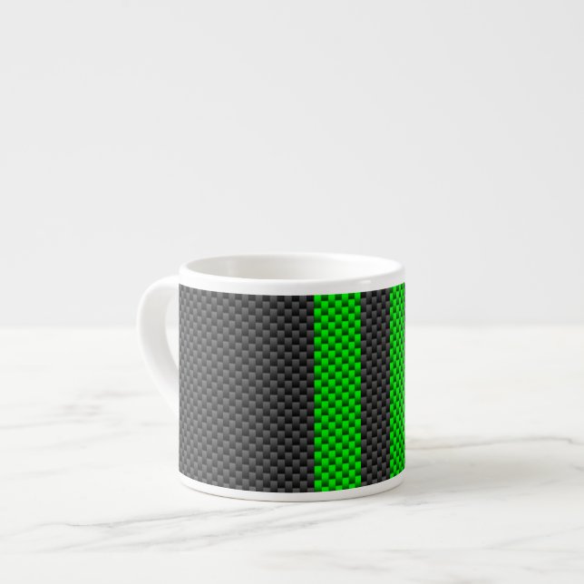 Accent Green Carbon Fibre Style Racing Stripes Espresso Cup (Front Left)