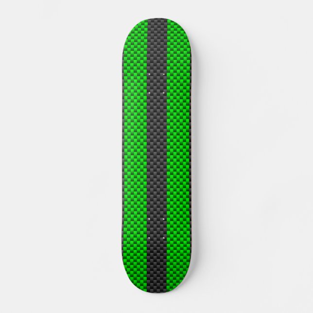 Accent Green Carbon Fibre Style Racing Stripes Skateboard (Front)