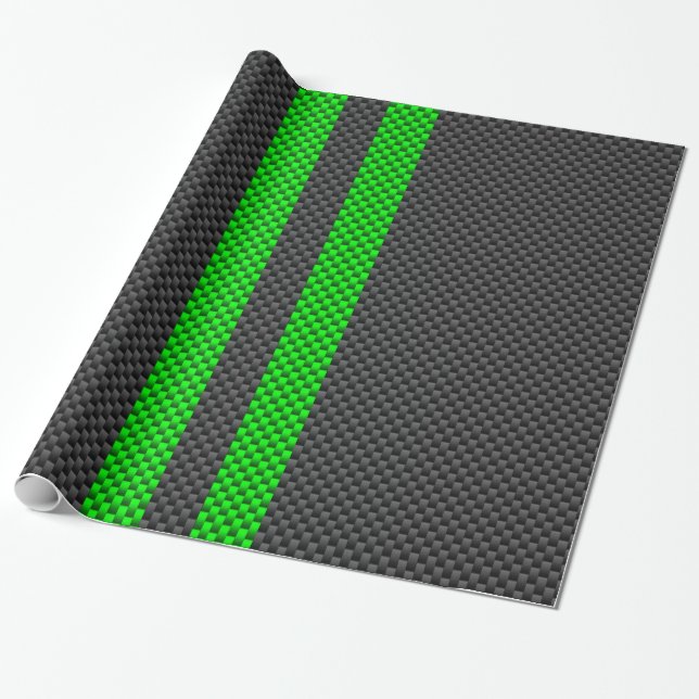 Accent Green Carbon Fibre Style Racing Stripes Wrapping Paper (Unrolled)