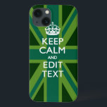 Accent Green Keep Calm And Your Text Union Jack iPhone 13 Case<br><div class="desc">Your personalised Keep Calm saying on a vibrant teal green union jack decor. A personalised Keep Calm style saying on a one of a kind gift. Humourous or whimsical try on your creative words on two editable lines of text. Remember to use CAPITAL letters for best results. Use the "Ask...</div>