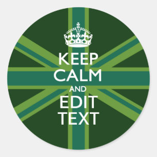 Accent Green Keep Calm And Your Text Union Jack Classic Round Sticker