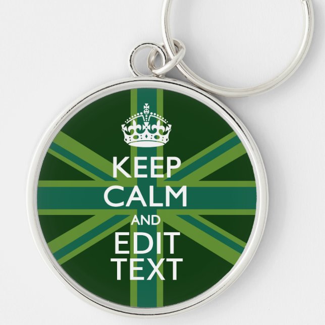 Accent Green Keep Calm And Your Text Union Jack Key Ring (Front)