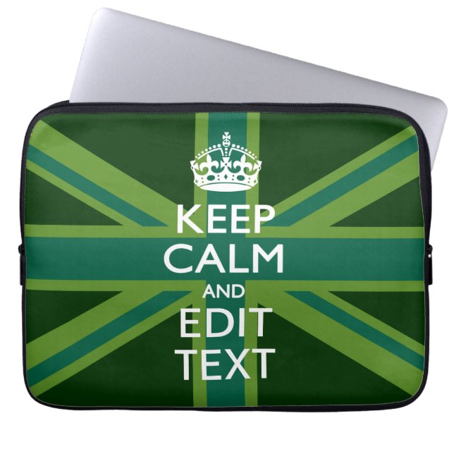 Accent Green Keep Calm And Your Text Union Jack Laptop Sleeve (Front)