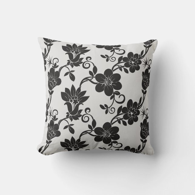 Accent Pillow-Black Flowers   Throw Pillow (Front)