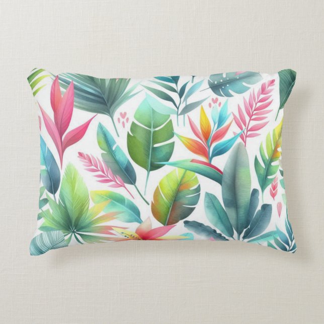 Accent Pillow Bright Colourful Tropical Leaves Pin (Front)
