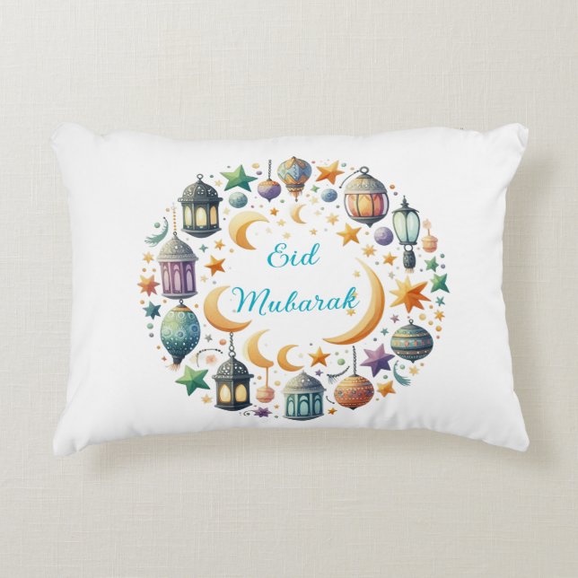 Accent Pillow-Eid Mubarak Wreath Accent Pillow (Front)