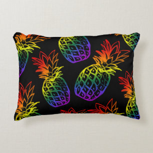 Accent Pillow features a vibrant rainbow pineapple