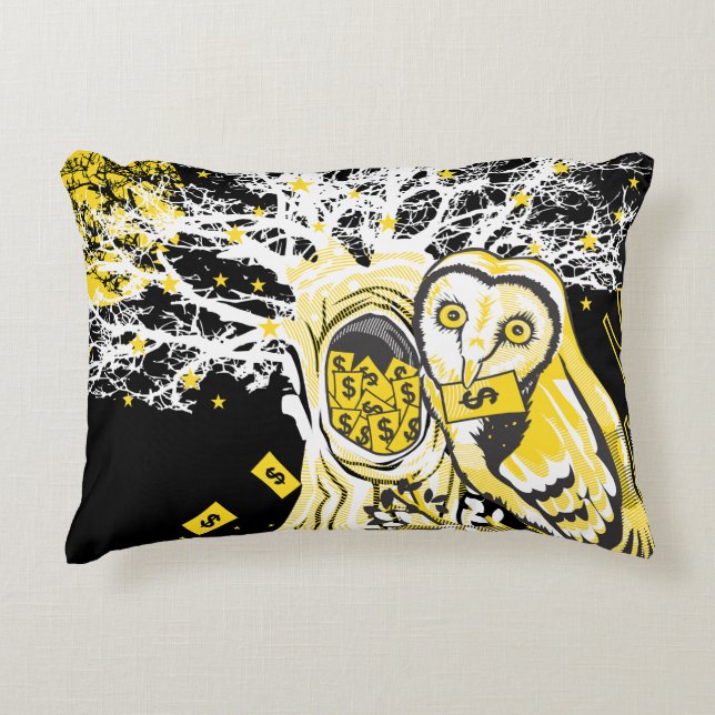 Accent Pillow – Urban Tree Owl & Wealth Surreal  (Front)