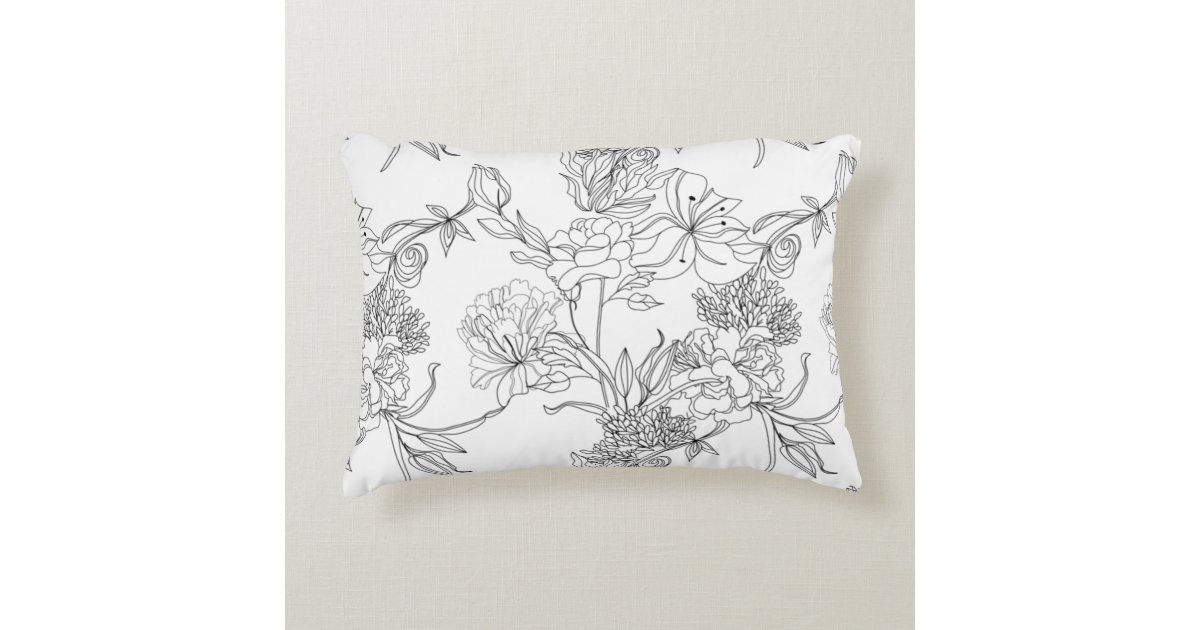 Accent Pillows Black and White Floral Print Zazzle