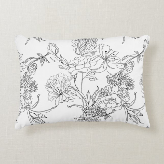 Accent Pillows - Black and White Floral Print (Front)