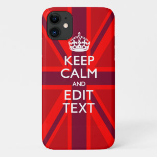 Accent Red Keep Calm Your Text on Union Jack Flag iPhone 11 Case