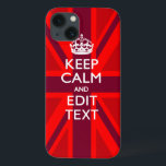 Accent Red Keep Calm Your Text on Union Jack Flag iPhone 13 Case<br><div class="desc">Your personalised Keep Calm saying on a vibrant red and burgundy accents union jack decor. A personalised Keep Calm style saying on a one of a kind gift. Humourous or whimsical try on your creative words on two editable lines of text. Remember to use CAPITAL letters for best results. Use...</div>