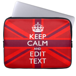 Accent Red Keep Calm Your Text on Union Jack Flag Laptop Sleeve