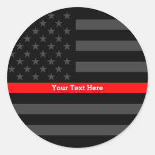 Accent Thin Red Line Personalised Black US Flag Classic Round Sticker