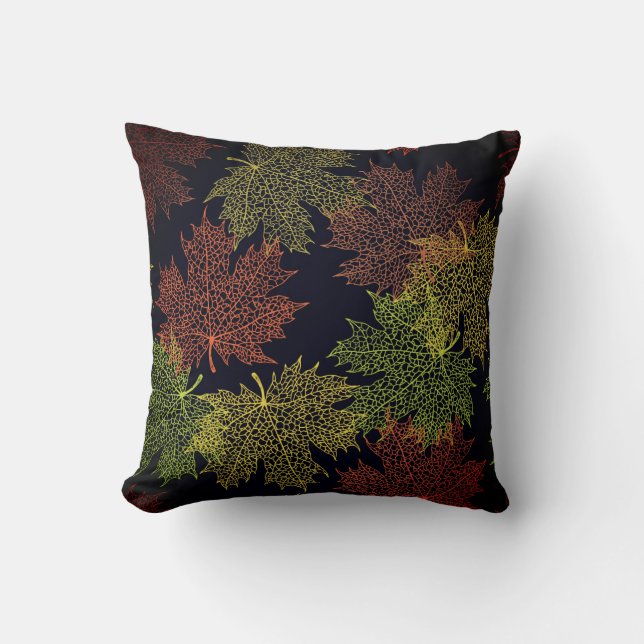 Accent Throw Pillow-Autumn Falling Leaves Cushion (Front)