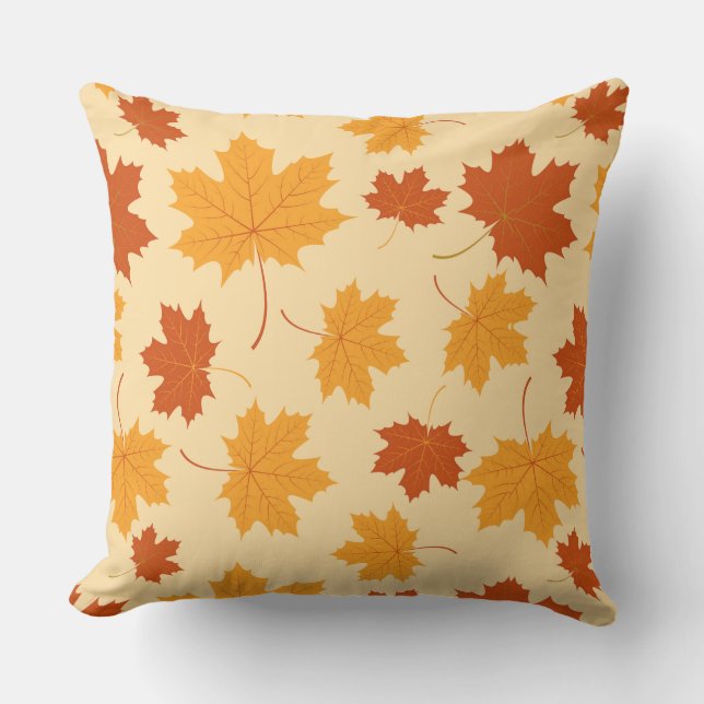 Accent Throw Pillow-Autumn Falling Leaves Cushion (Front)
