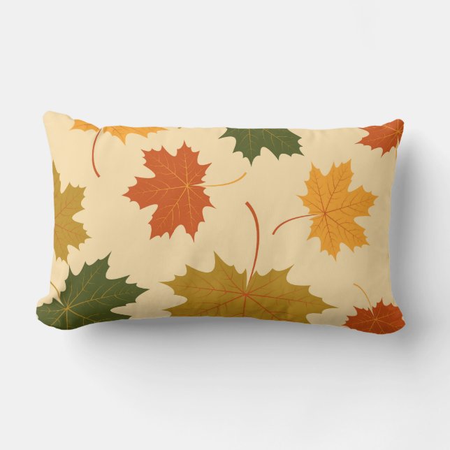 Accent Throw Pillow-Autumn Falling Leaves Lumbar Cushion (Front)