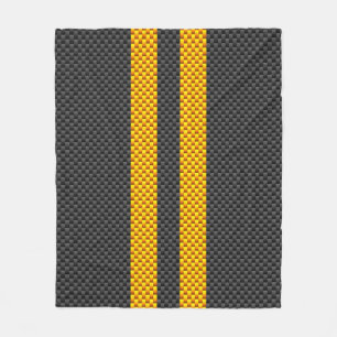 Accent Yellow Racing Stripes Carbon Fiber Style Fleece Blanket
