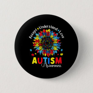 Accepnt Understand Love Autism Awareness Sunflower 6 Cm Round Badge