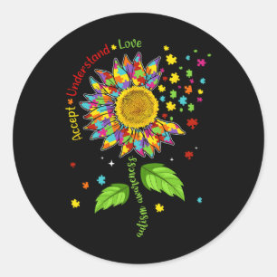 Accepnt Understand Love Autism Awareness Sunflower Classic Round Sticker
