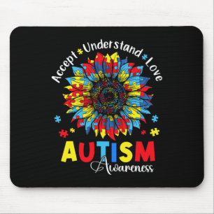 Accepnt Understand Love Autism Awareness Sunflower Mouse Mat